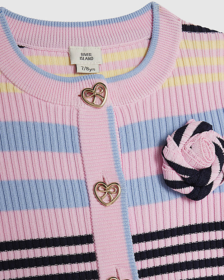 Girls Pink Stripe Cardigan Set