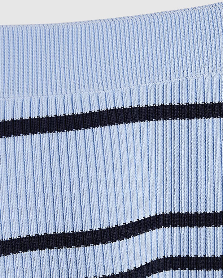 Girls Navy Stripe Cardigan And Skirt Set