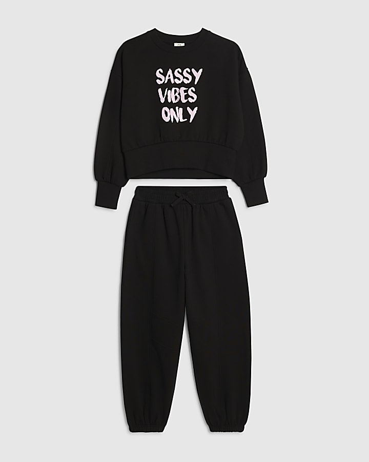 Girls Black Sassy Vibes Only Sweatshirt Set
