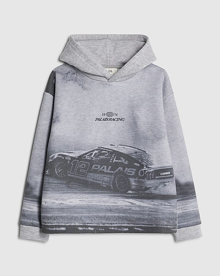 Boys Grey Car Print Hoodie