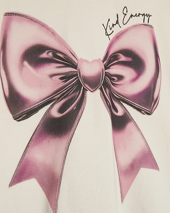 Girls Cream Bow Hoodie And Leggings Set