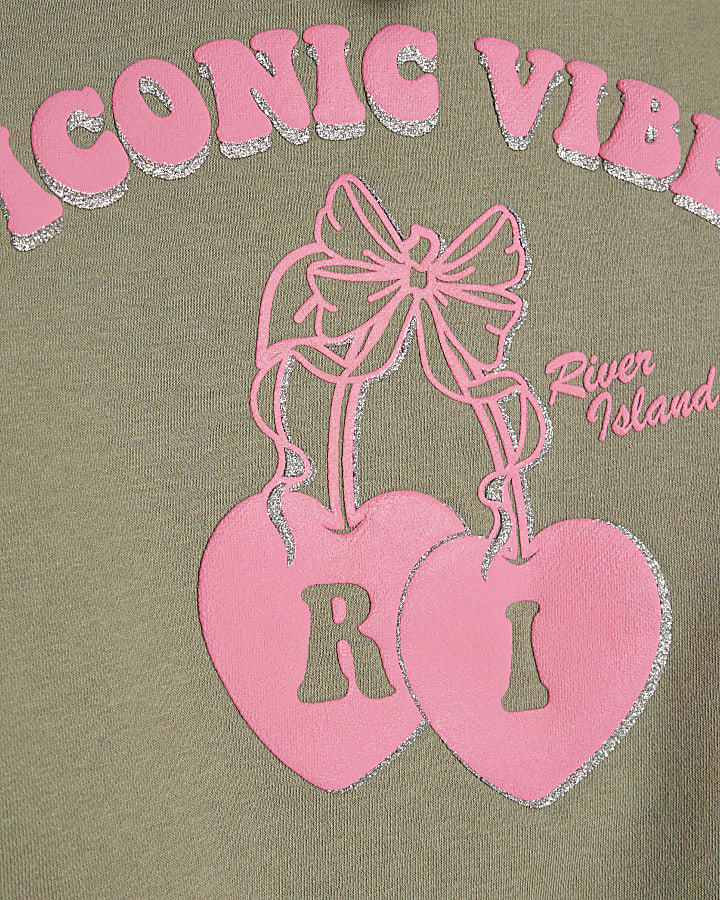 Girls Khaki Iconic Vibes Hoodie Set