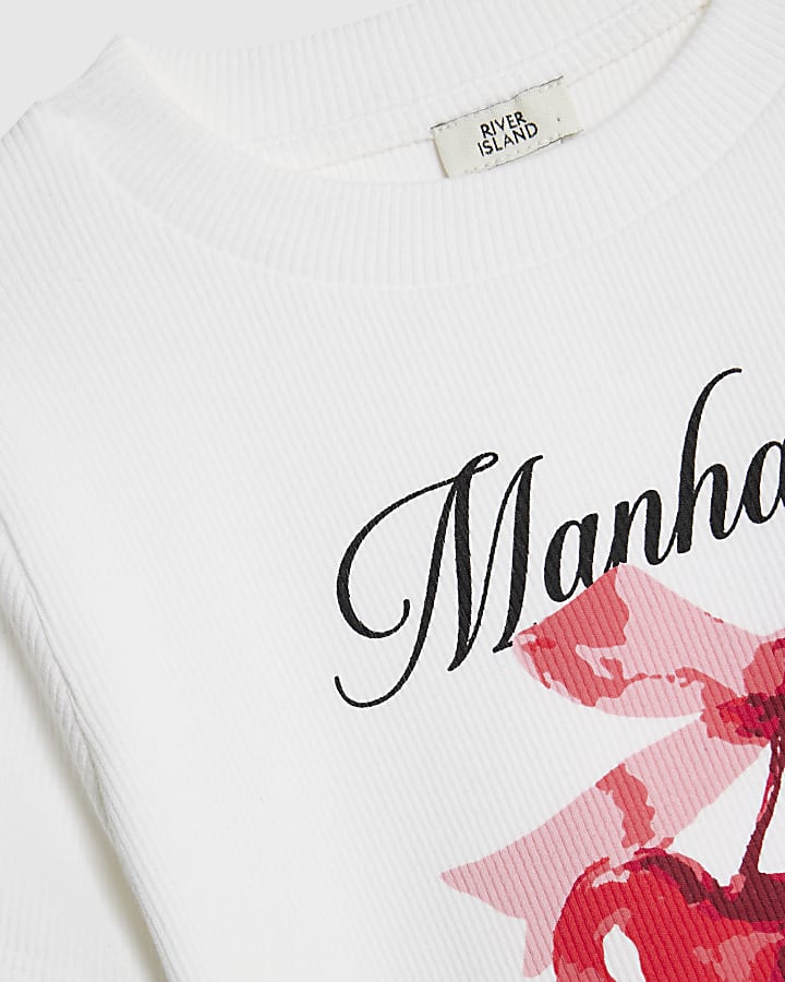 Girls White Manhattan Cherry T-Shirt Set
