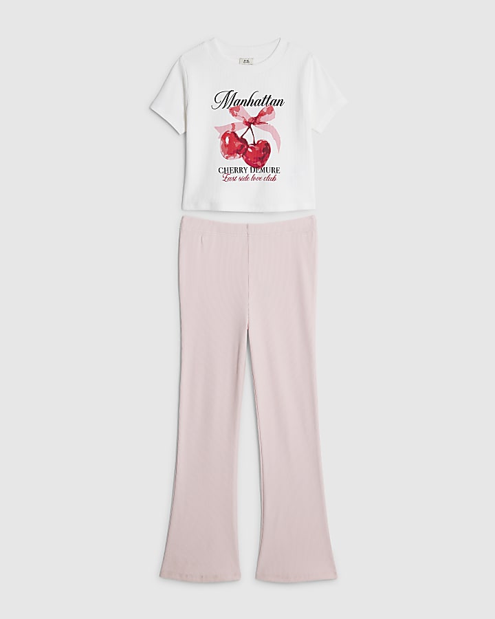 Girls White Manhattan Cherry T-Shirt Set