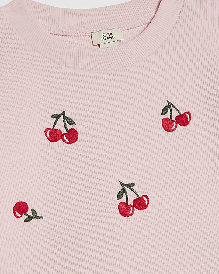 Girls Pink Cherry T-shirt and Kickflare Set