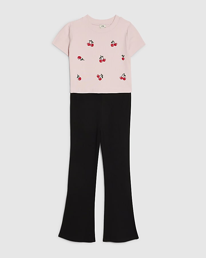 Girls Pink Cherry T-shirt and Kickflare Set