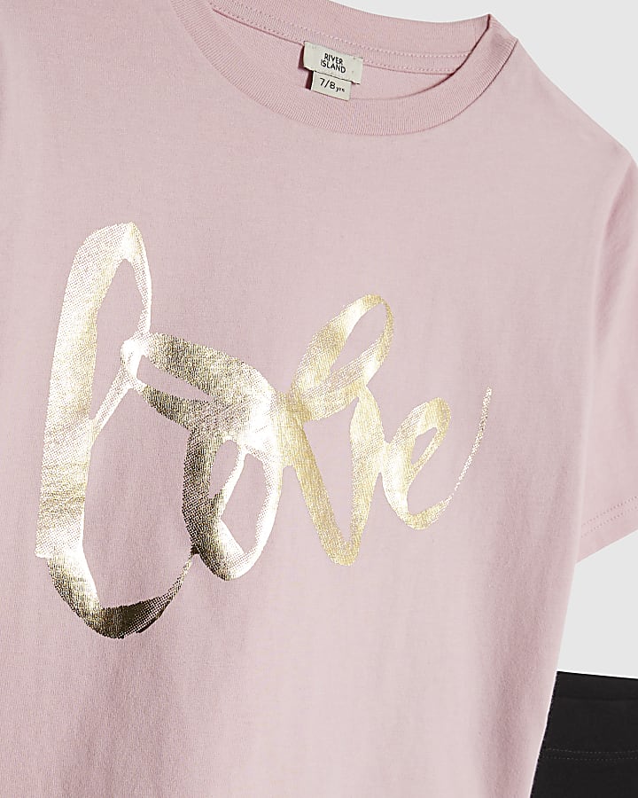 Girls Pink Frill Love T-Shirt and Legging Set