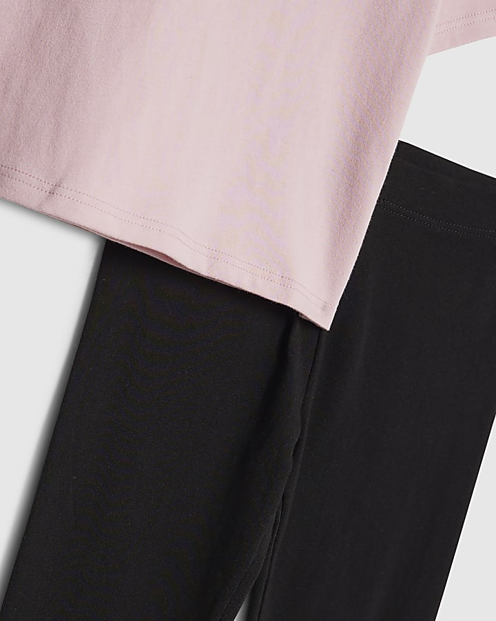 Girls Pink Frill Love T-Shirt and Legging Set