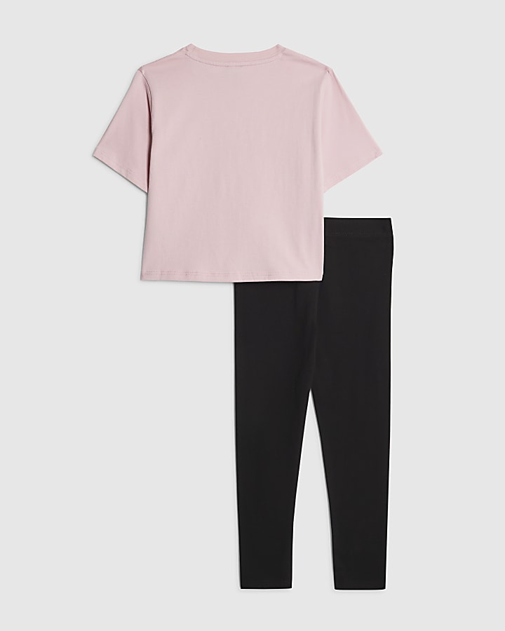 Girls Pink Frill Love T-Shirt and Legging Set