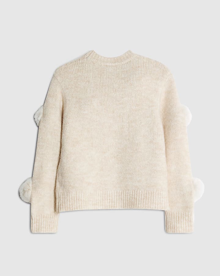 Girls Cream Pom Pom Jumper