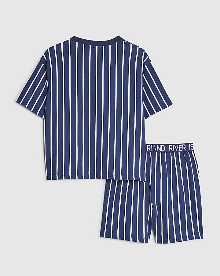Boys Blue Stripe Shorts Lounge Set