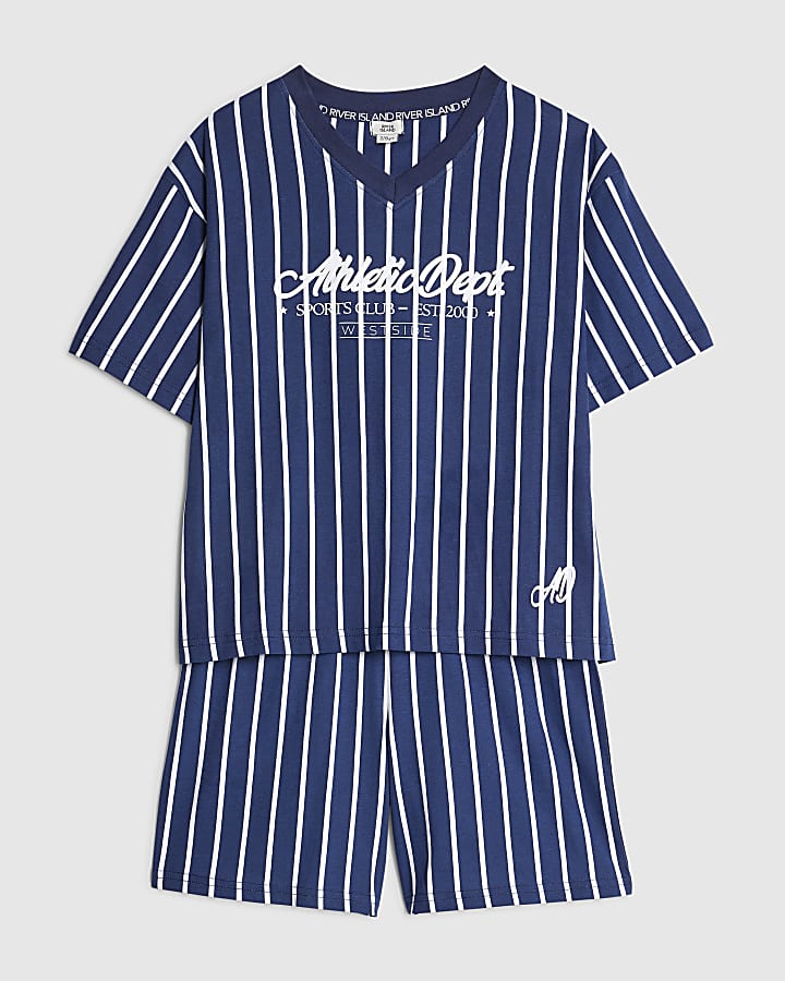Boys Blue Stripe Shorts Lounge Set