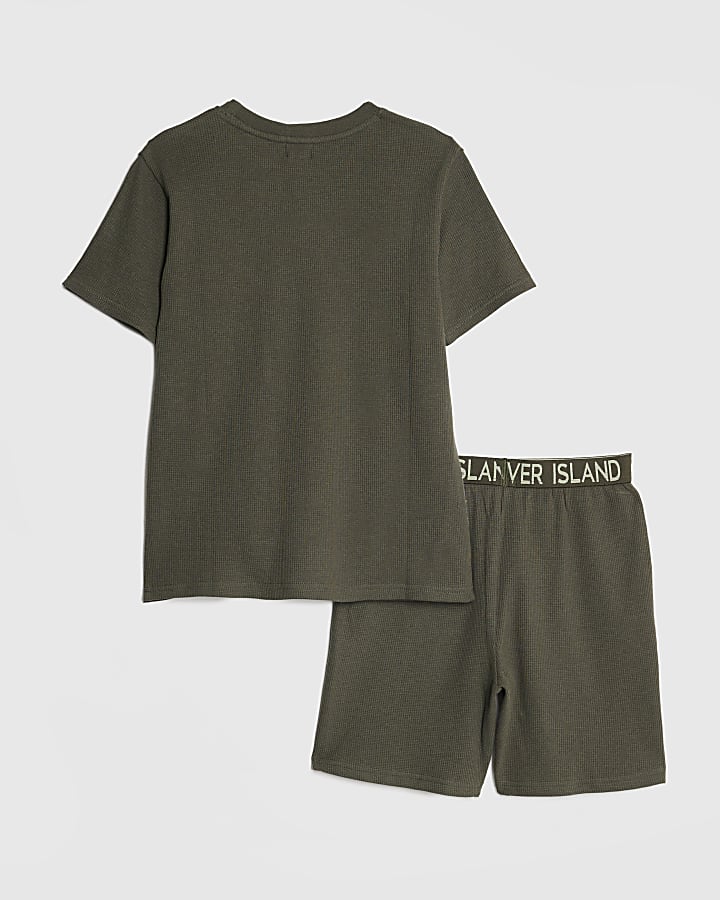 Boys Khaki RR Waffle T-Shirt Pyjama Set