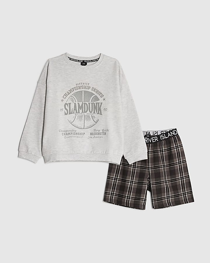Boys Grey Slam Dunk Sweatshirt Pyjama Set