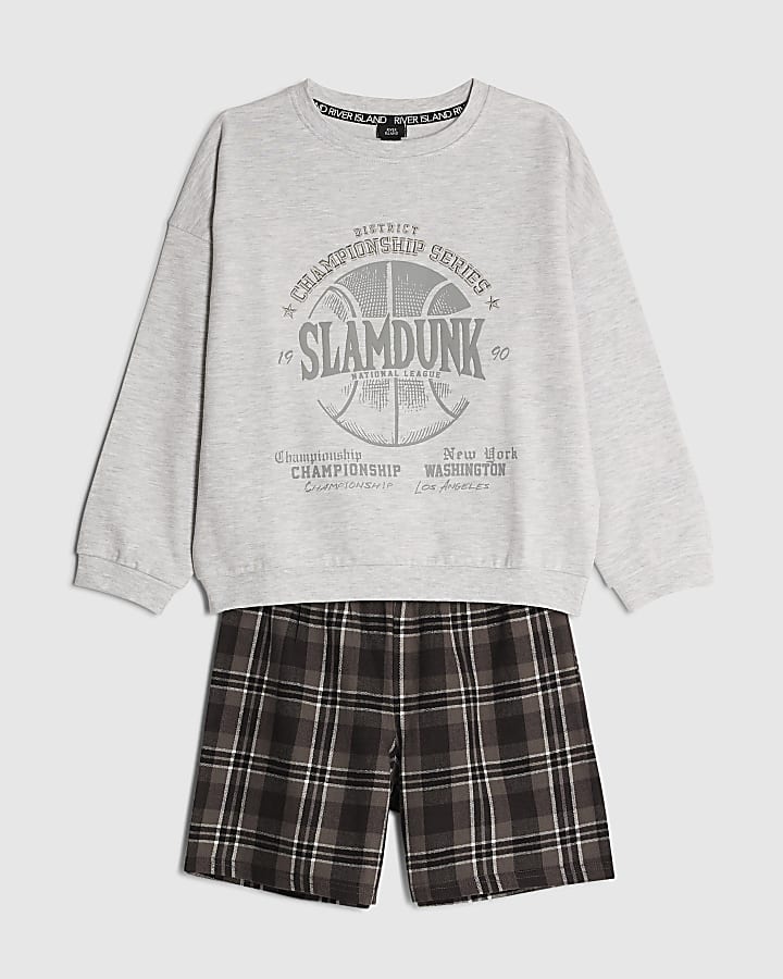 Boys Grey Slam Dunk Sweatshirt Pyjama Set