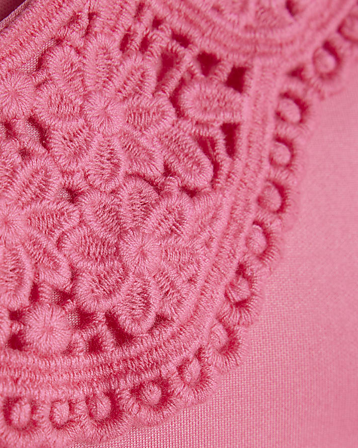 Mini Girls Pink Lace Collar Bow Back Dress