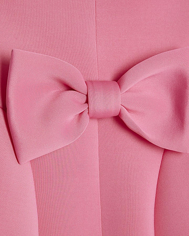 Mini Girls Pink Lace Collar Bow Back Dress