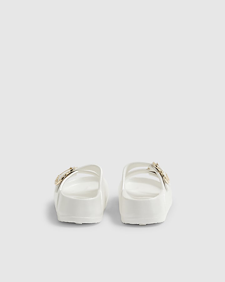 Girls White Heart Buckle Moulded Sliders