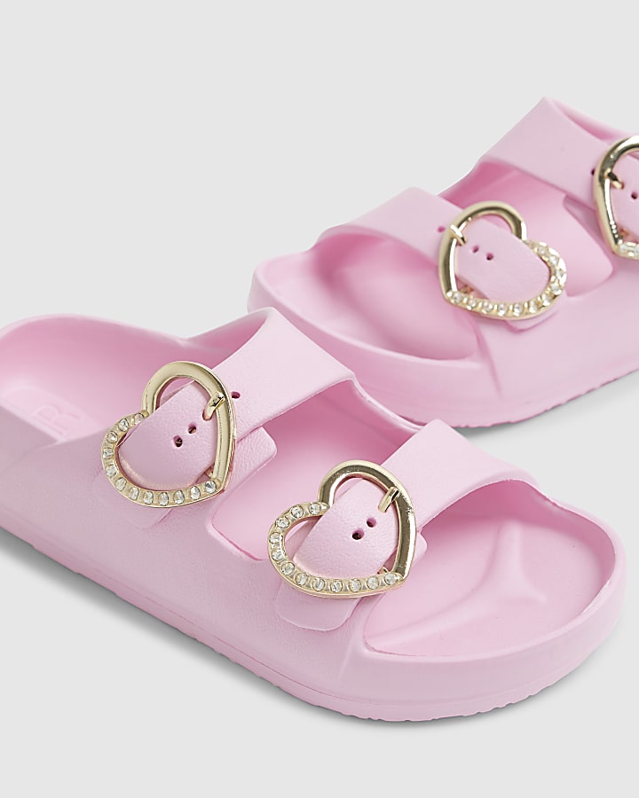Girls Pink Heart Buckle Moulded Sliders