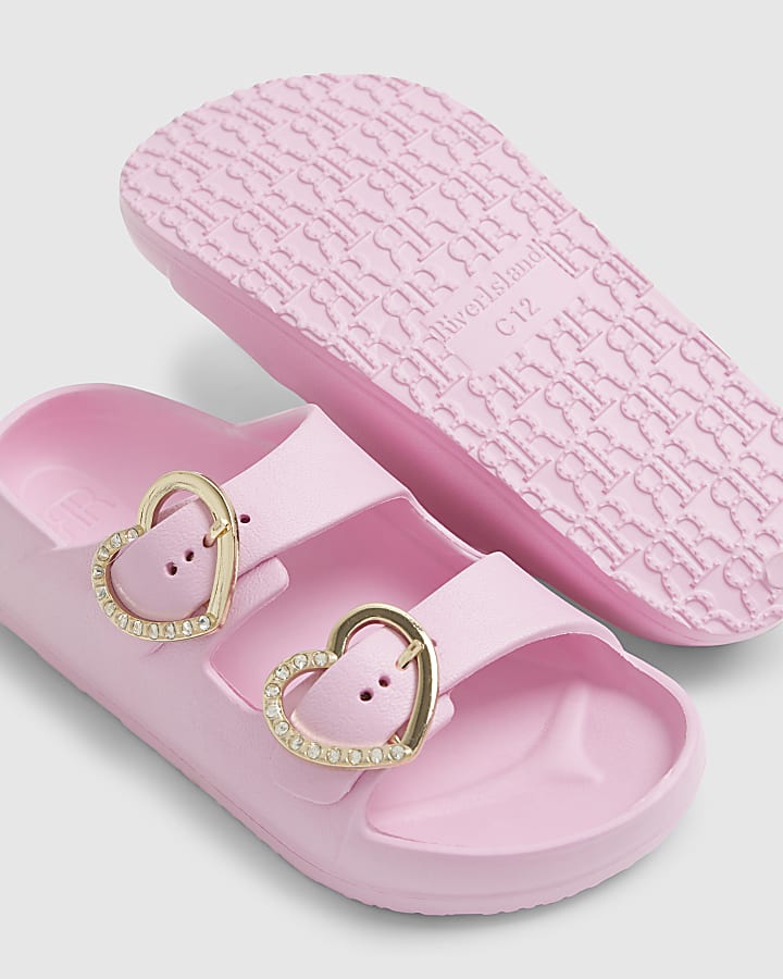 Girls Pink Heart Buckle Moulded Sliders