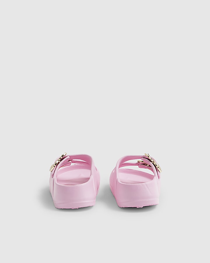 Girls Pink Heart Buckle Moulded Sliders