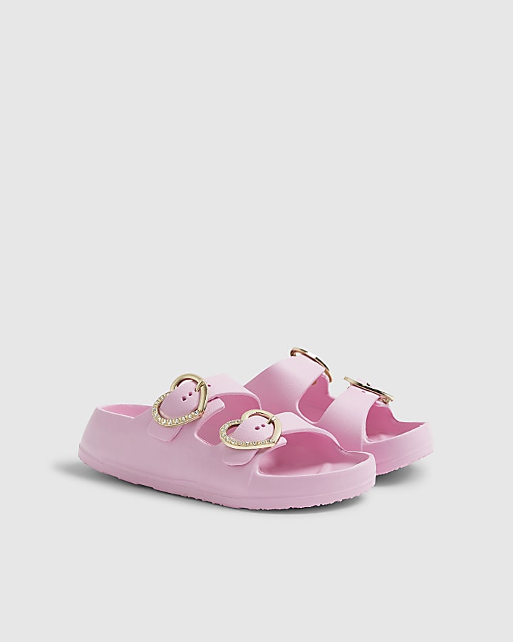 Girls Pink Heart Buckle Moulded Sliders