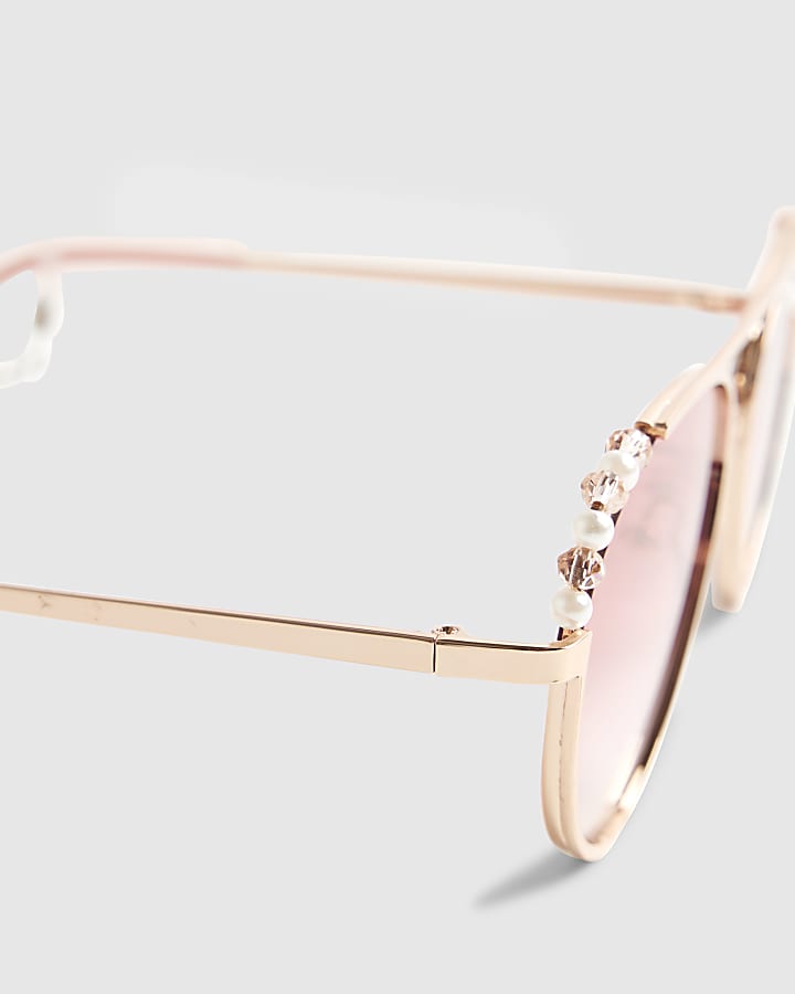 Girls Pink Aviator Sunglasses Pearl Chain 