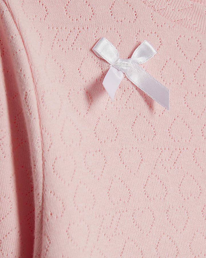 Mini Girls Pink Pointelle 3D Bow Top Set