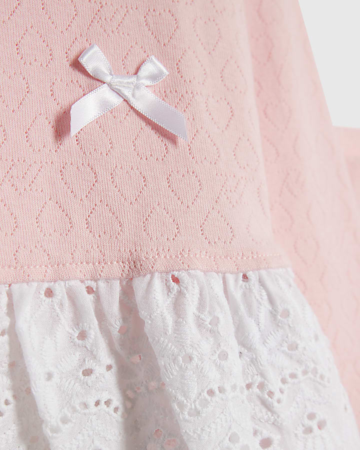Mini Girls Pink Pointelle 3D Bow Top Set