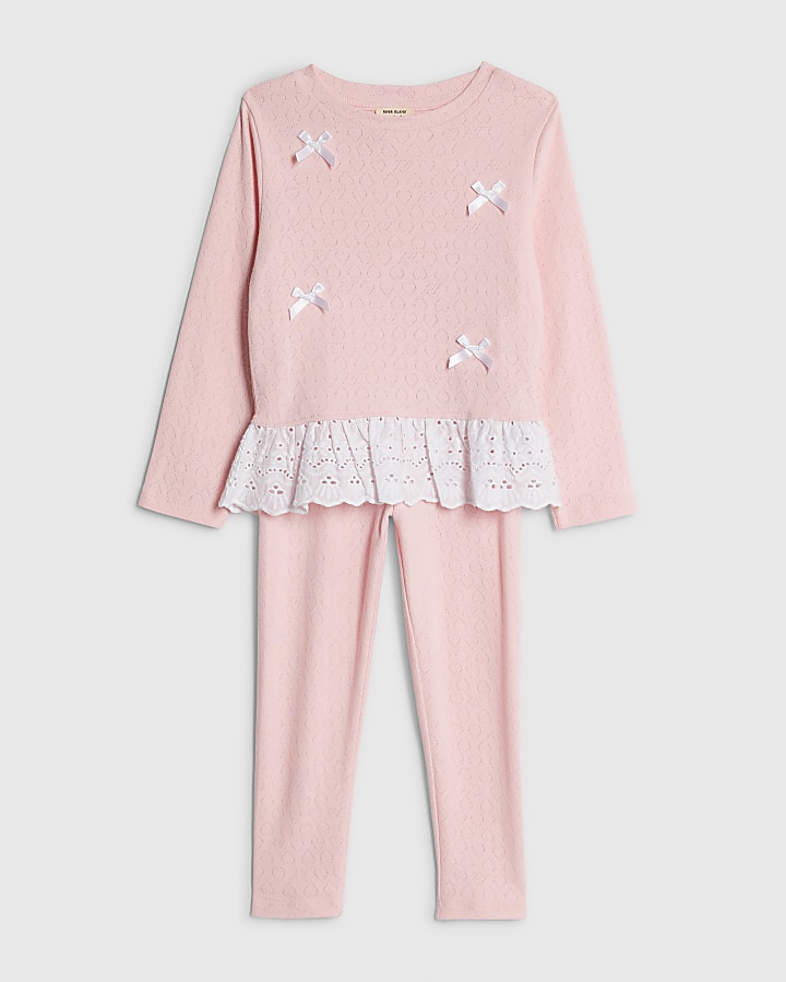 Mini Girls Pink Pointelle 3D Bow Top Set