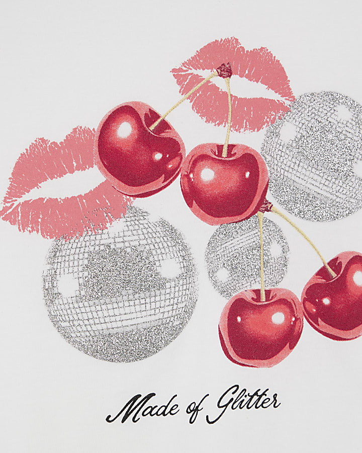 Girls White Disco Cherry Lips T-Shirt