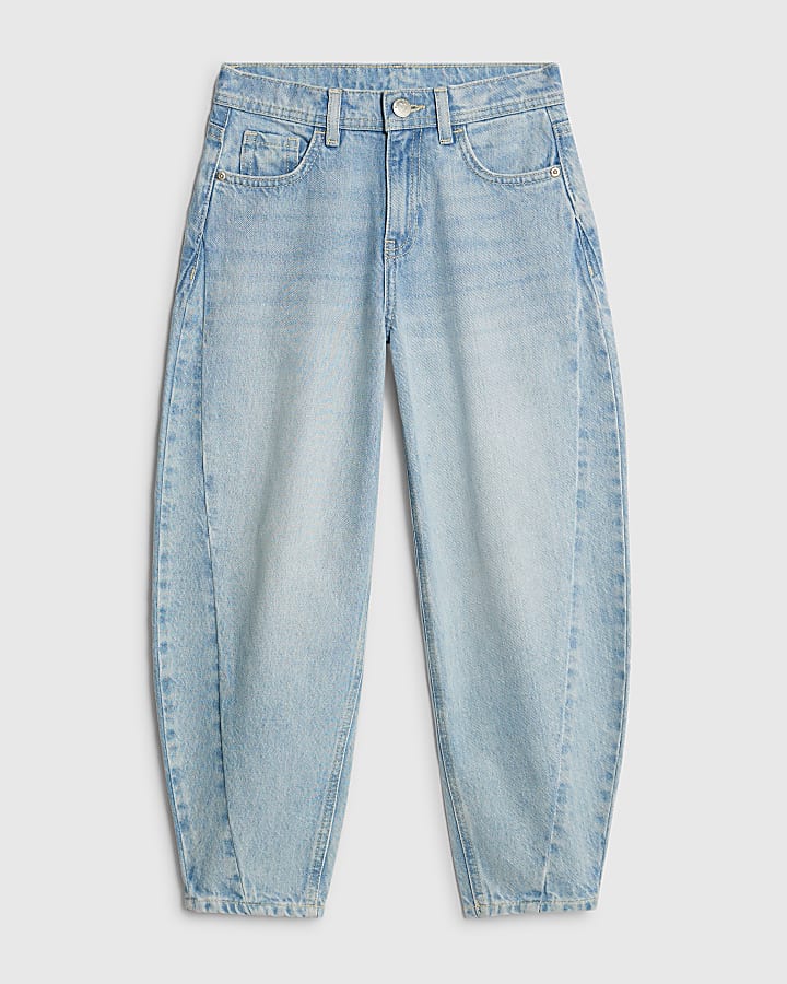 Girls Blue Barrel Leg Jeans