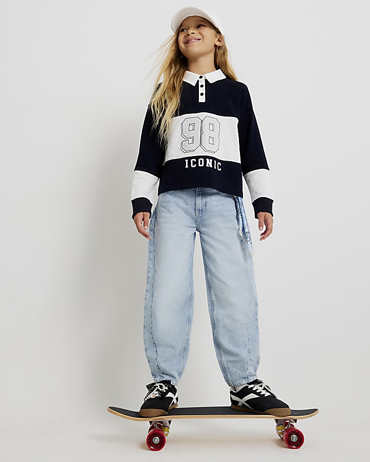 Girls Blue Barrel Leg Jeans