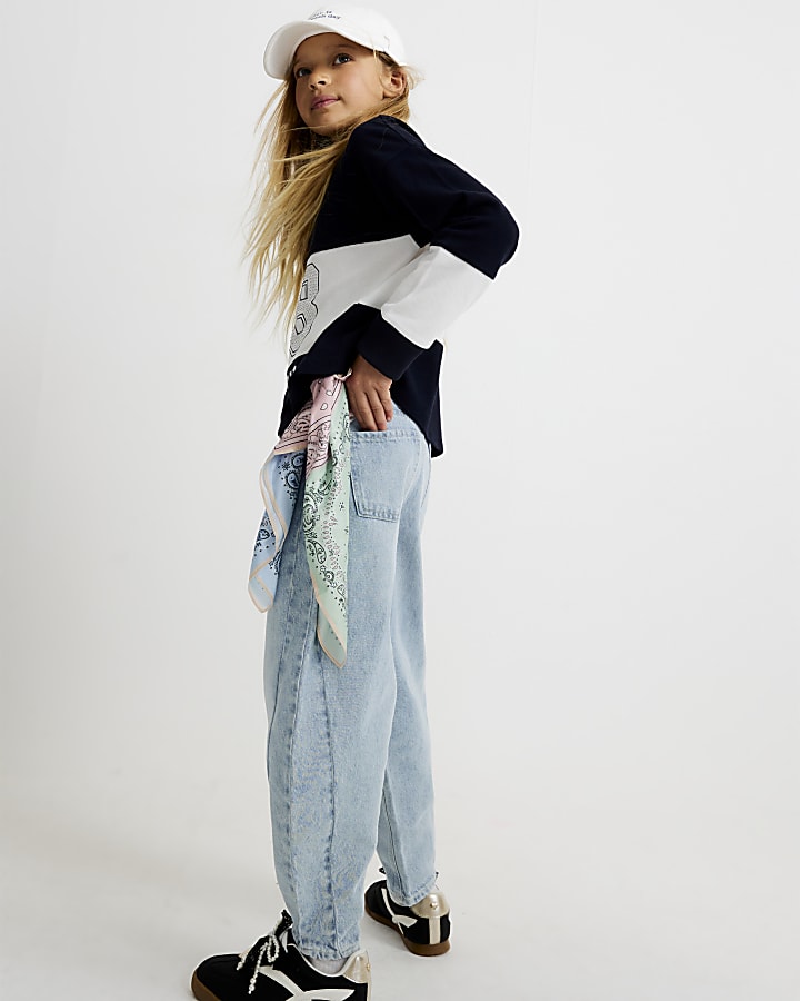 Girls Blue Barrel Leg Jeans