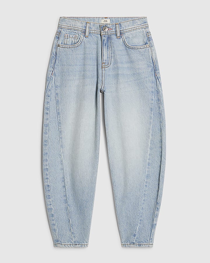 Girls Blue Barrel Leg Jeans