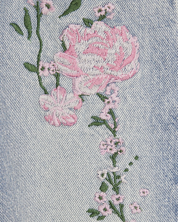 Girls Pink Floral Straight Jeans