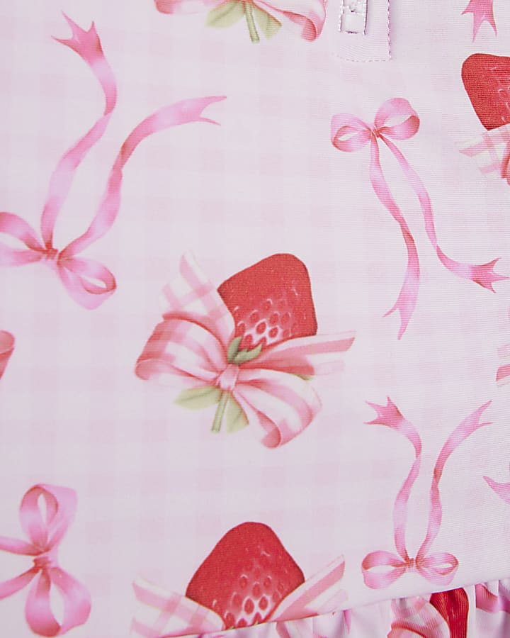 Mini Girls Pink Strawberry Bow Bikini Set