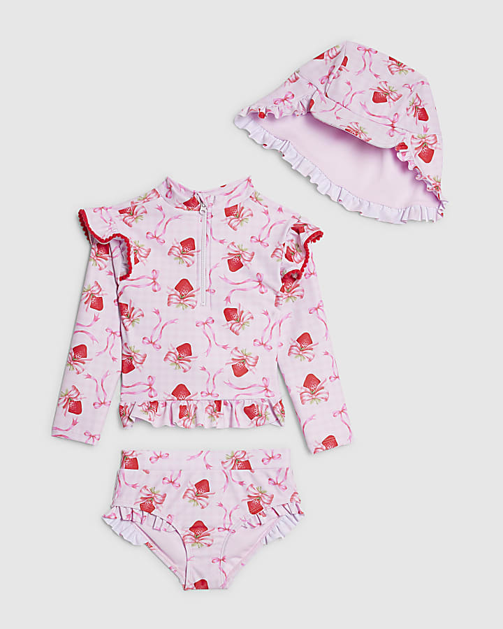 Mini Girls Pink Strawberry Bow Bikini Set
