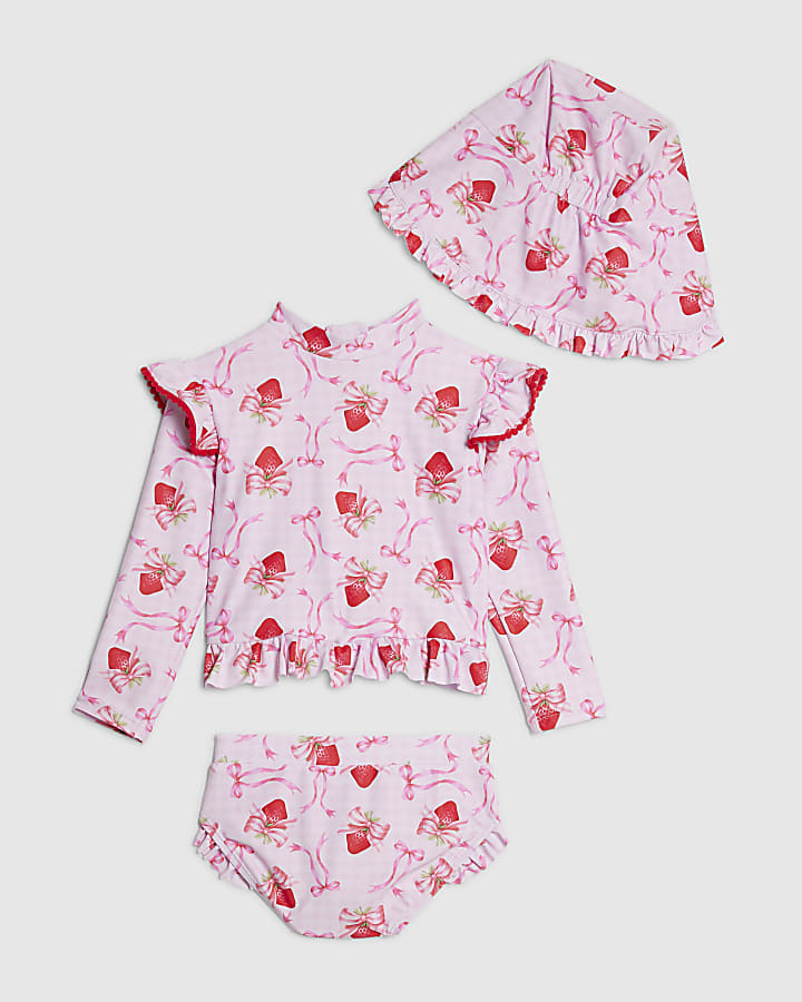 Mini Girls Pink Strawberry Bow Bikini Set