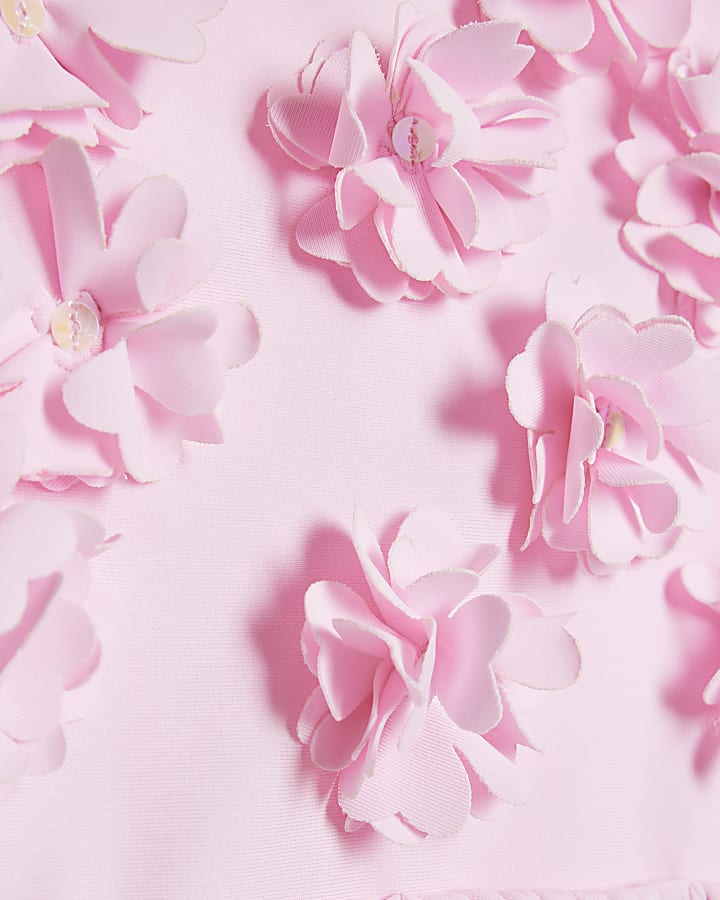 Mini Girls Pink 3D Floral Swimsuit