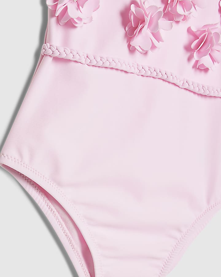 Mini Girls Pink 3D Floral Swimsuit
