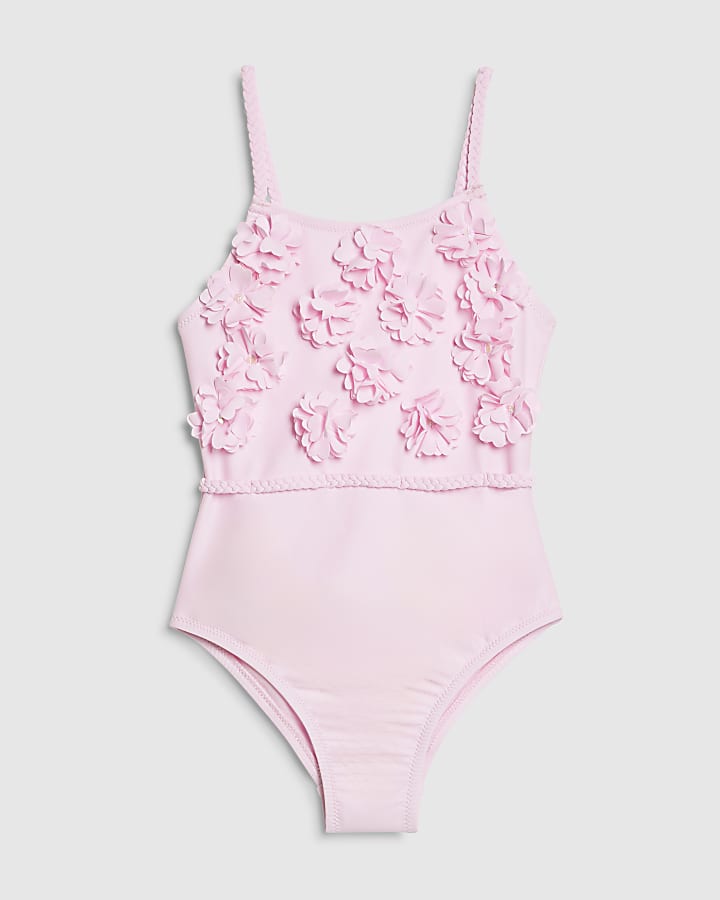 Mini Girls Pink 3D Floral Swimsuit