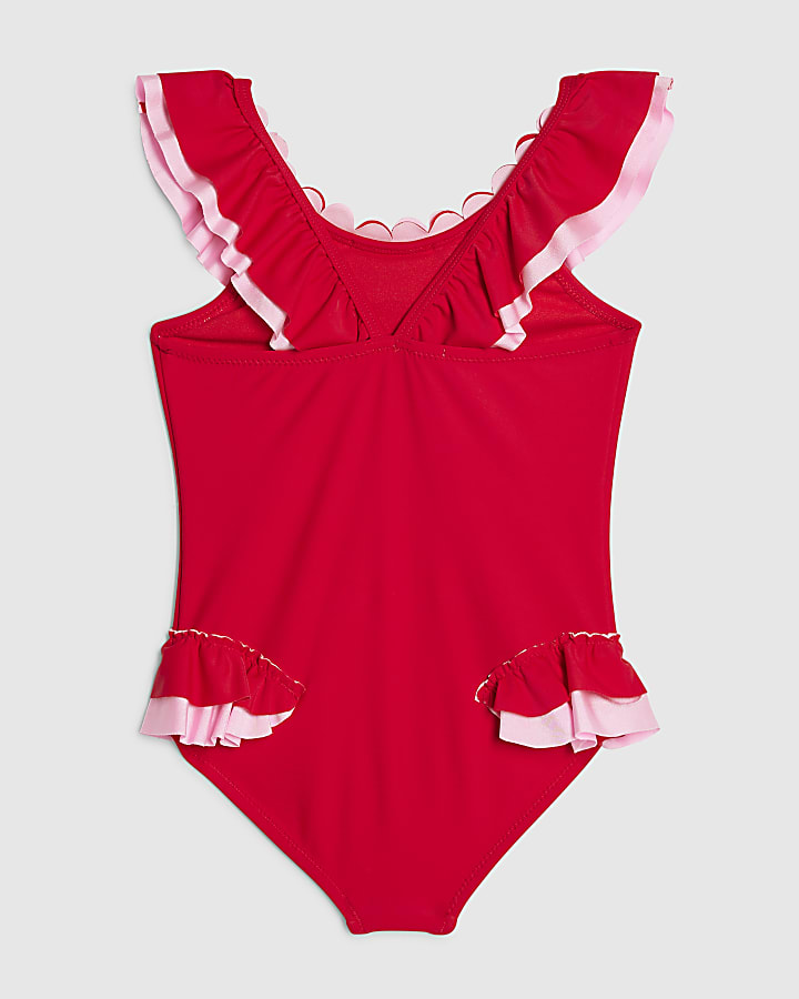 Mini Girls Red Heart Frill Swimsuit
