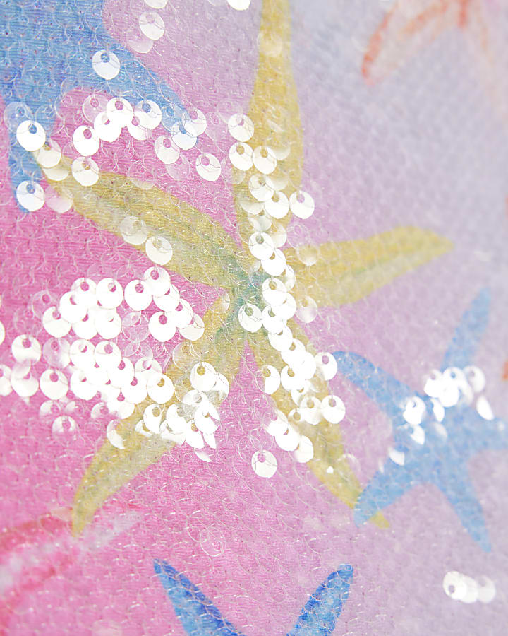 Mini Girls Pink Starfish Sequin Swimsuit