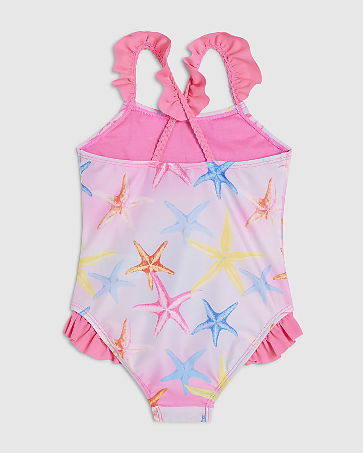 Mini Girls Pink Starfish Sequin Swimsuit