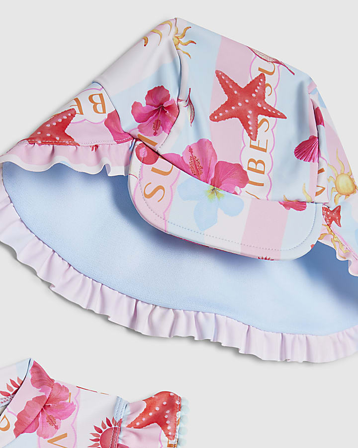 Mini Girls Blue Stripe La Mer Rashsuit Set