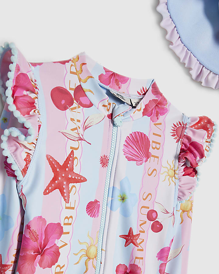 Mini Girls Blue Stripe La Mer Rashsuit Set