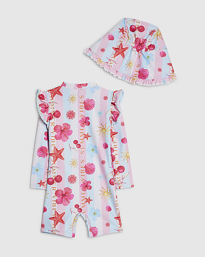 Mini Girls Blue Stripe La Mer Rashsuit Set