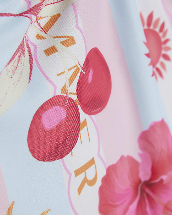 Mini Girls Pink Stripe Beach Print Swimsuit