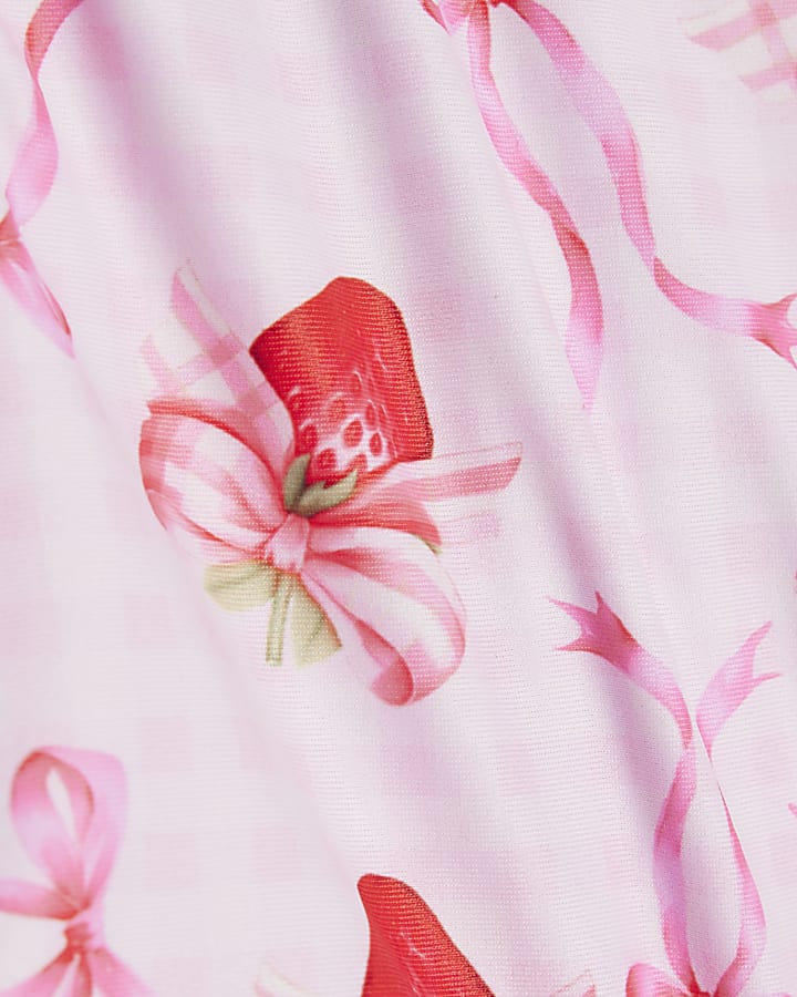 Mini Girls Pink Strawberry Bow Tutu Swimsuit